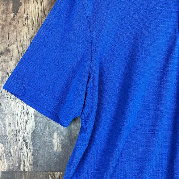 Jhane Barnes Mens Shirt Blue Polo Silk & Spandex Short Sleeve Square Pattern M - Picture 3 of 14